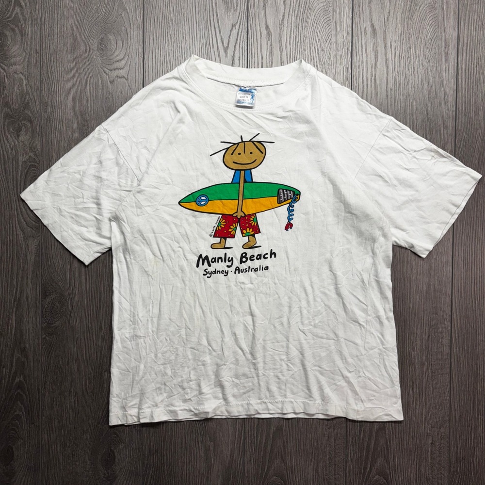 Vintage Earth Nymph Manly Beach Sydney Australia Surfer Large Shirt White 90s